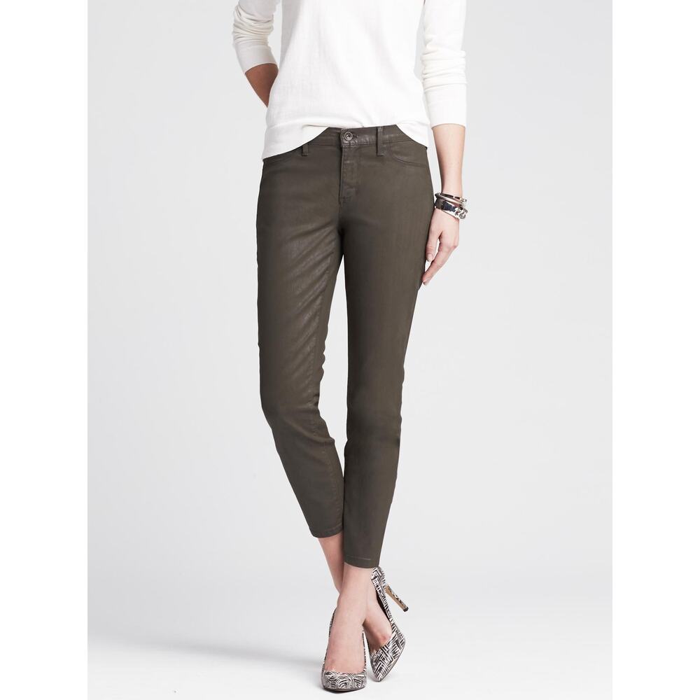 Banana Republic Taupe Mature Casual Coated Sateen Skinny Ankle Pant‎ Size 31